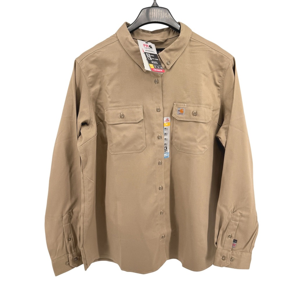 NEW Carhartt FR Shirt Womens XXL (20) Khaki Rugged Flex 102459 Twill Long Sleeve